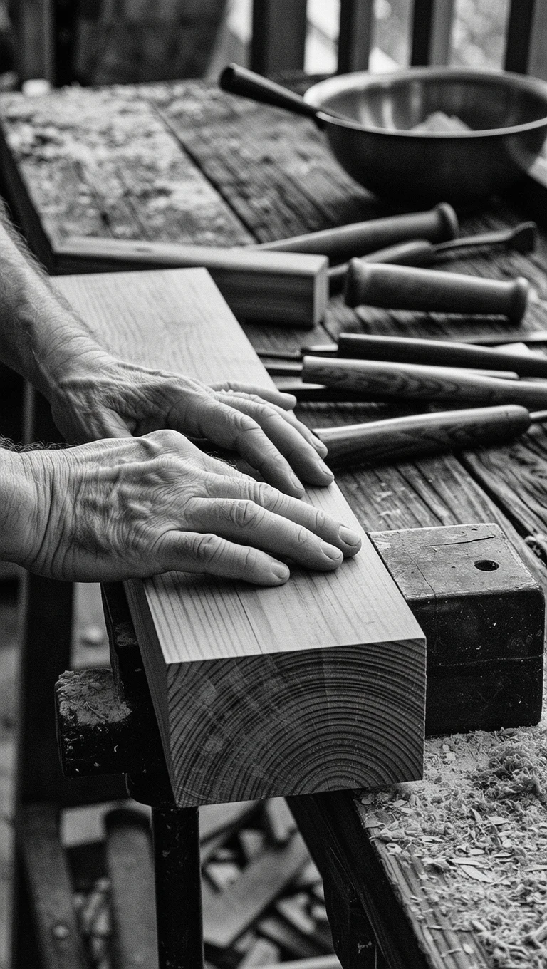 Artigiano al lavoro in laboratorio su un mobile in legno