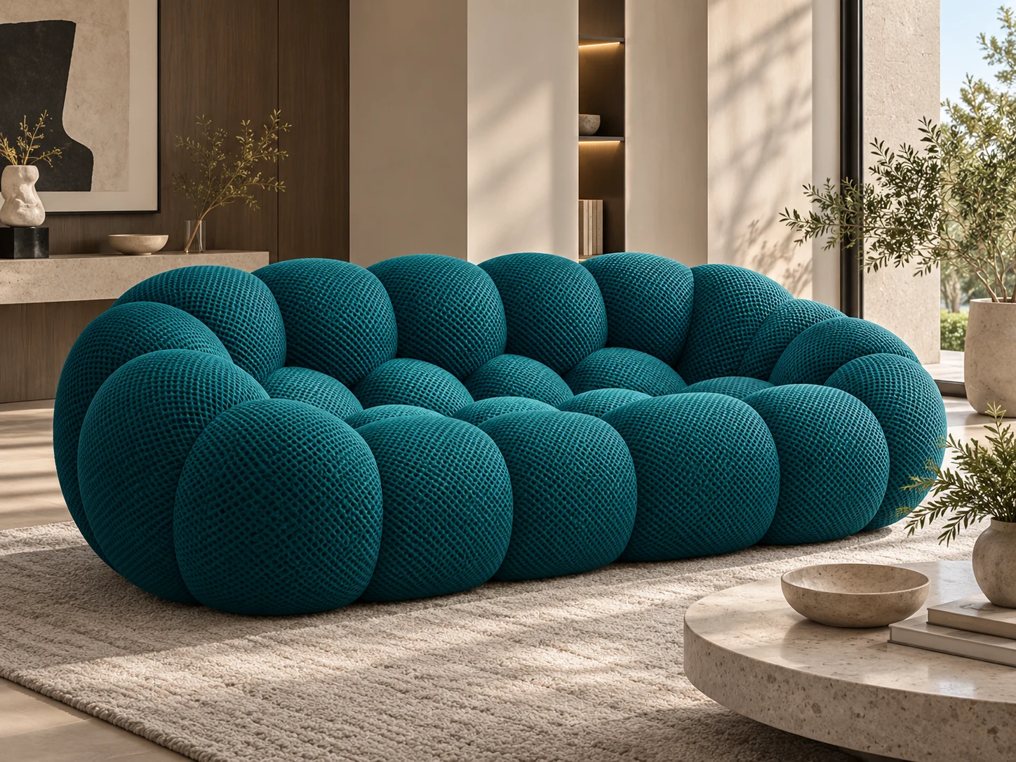 Ambiente Soft Cloud: Poltrona dal design moderno e scultoreo, caratterizzata da forme morbide e avvolgenti.